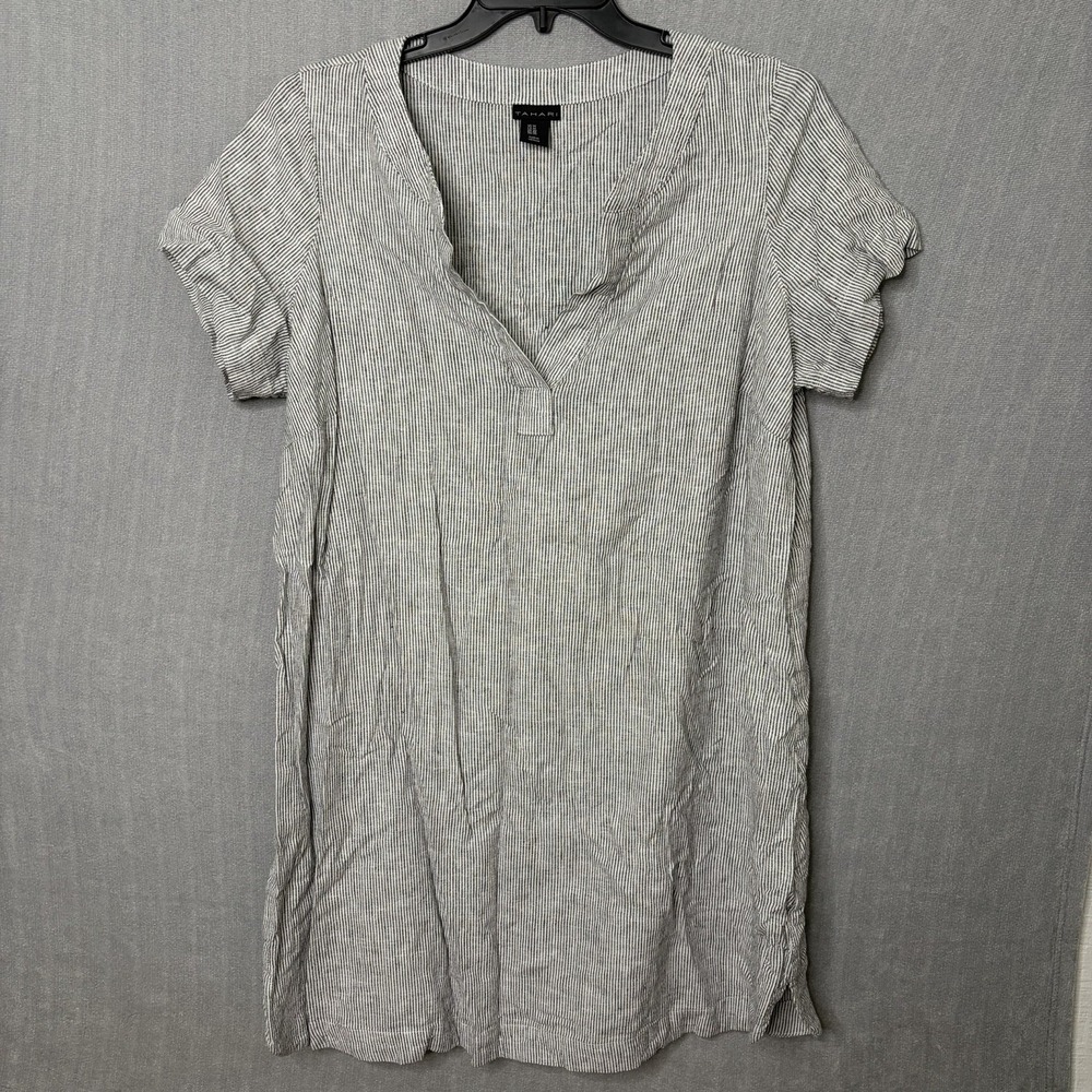 Tahari Blue White Pinstripe Linen Blend Dress Shift Minimalist Coastal 1X